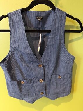 J. Crew Blue Pinstripe Cotton Button Vest, NWT
